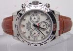 Rolex Daytona Replica White Diamond Dial with Rolex Brown Leather Band